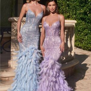 Purple Feather Beaded Sleeveless Mermaid Dress by Ladivine